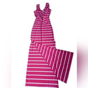 Feathers Pink & White Striped Maxi Dress With Slit And Exposed Ribs 12in P2P